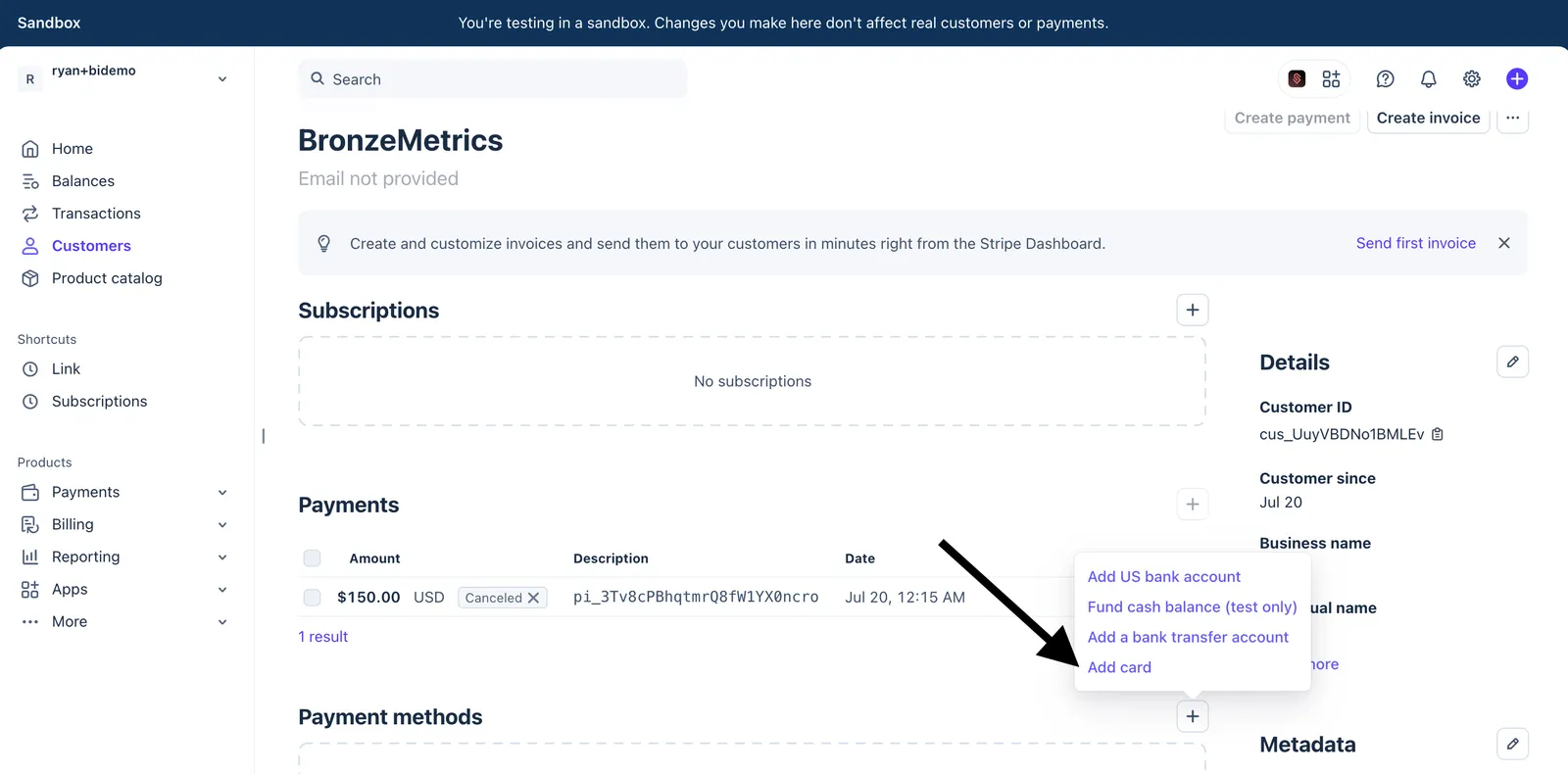 Add Credit Card in Stripe
