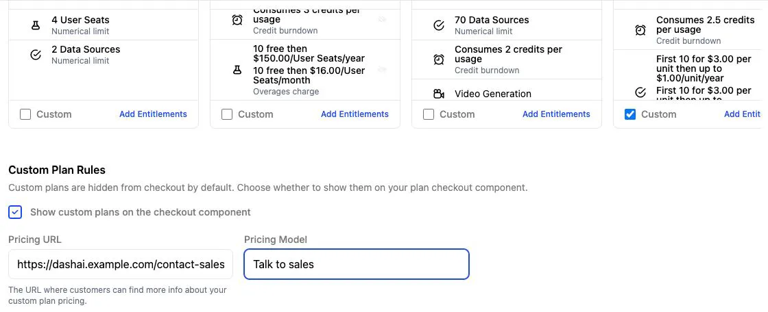 The Custom checkbox on a Live Plan and the Custom Plan Rules panel
