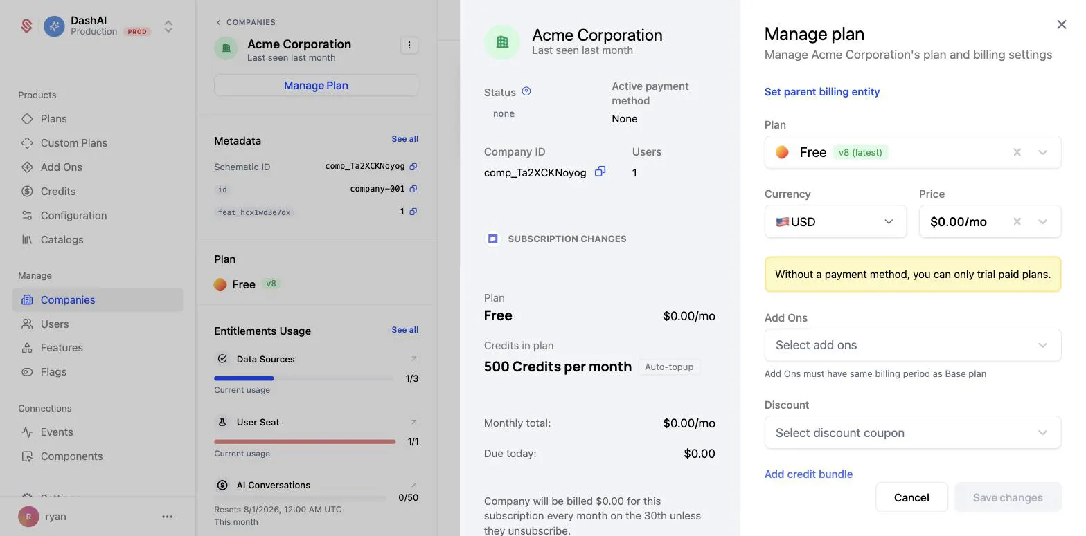 Manage Plan with the Set parent billing entity link