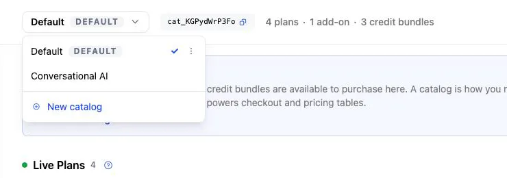 The catalog dropdown, with New catalog at the bottom