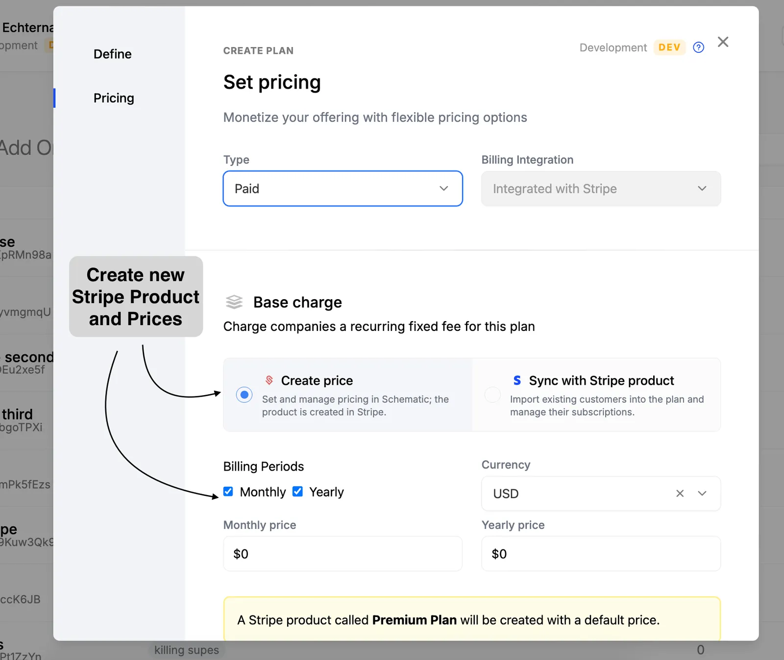 Stripe New Product and Prices