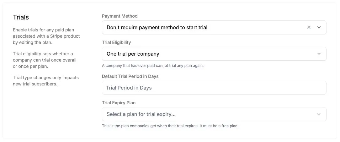 Trial settings