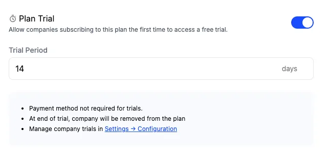 Schematic plan trial configuration example