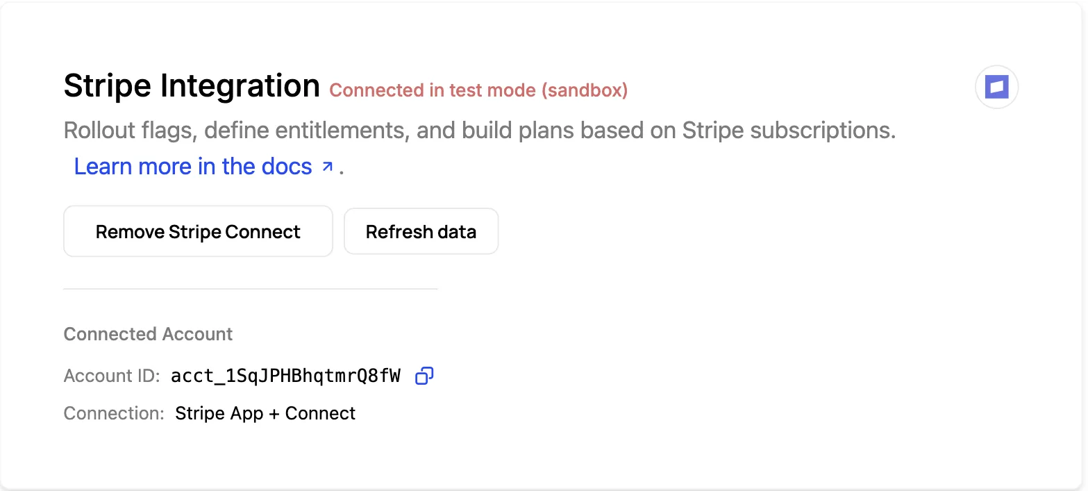 The Stripe integration panel showing a connected account