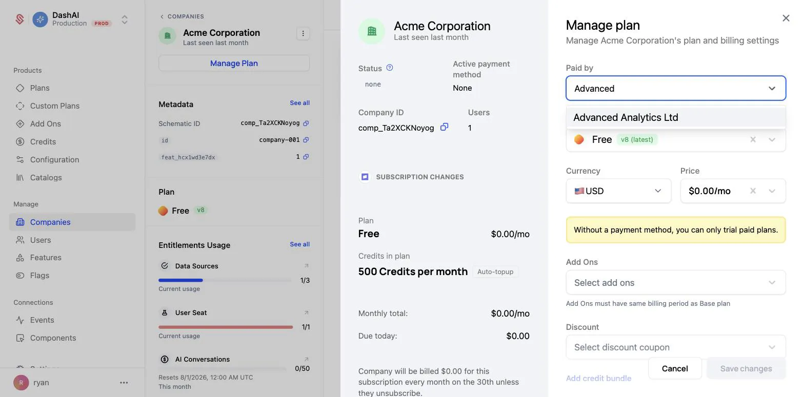 Selecting Advanced Analytics Ltd as the paying company