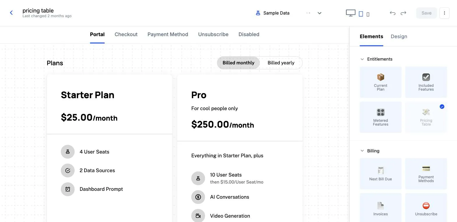 Boolean features on a pricing page