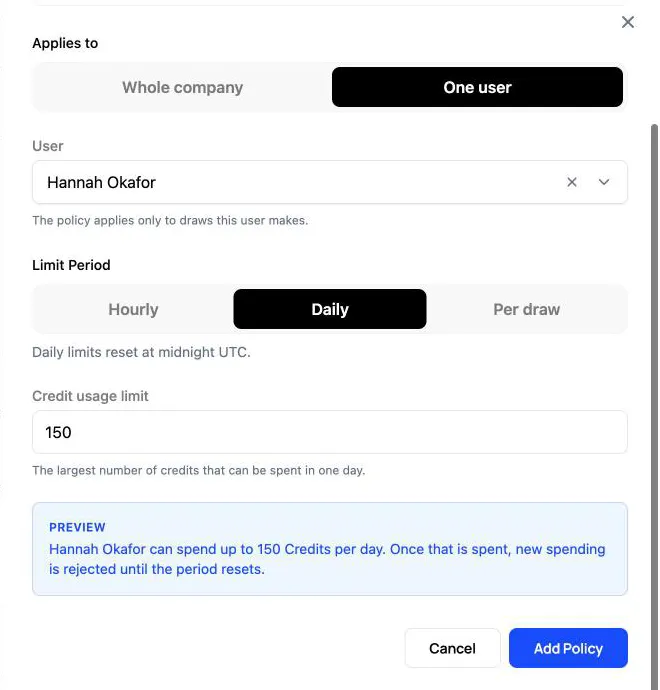 Add a policy for one user