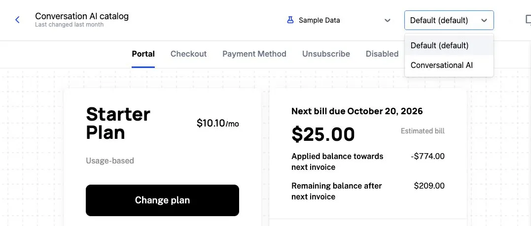 The catalog dropdown in the Component Builder toolbar