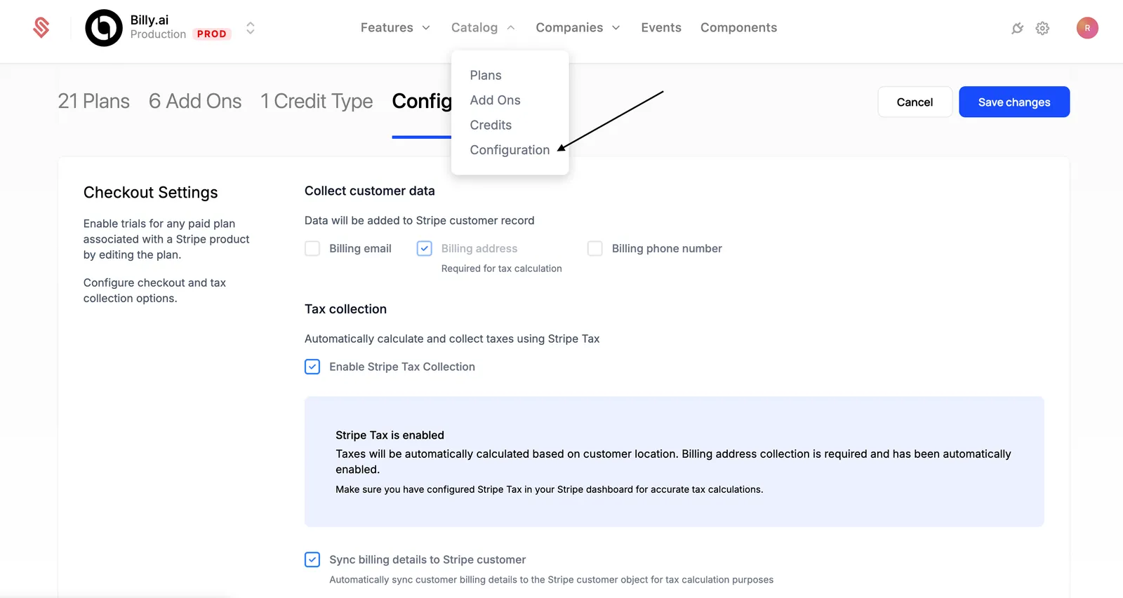 Stripe Tax Configuration