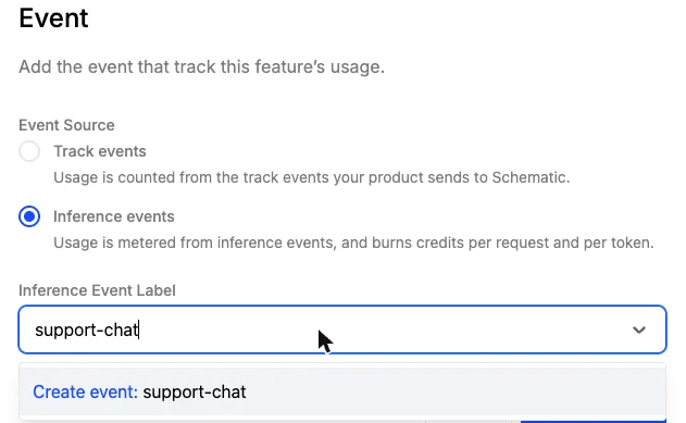 Event source set to inference events, with an event name